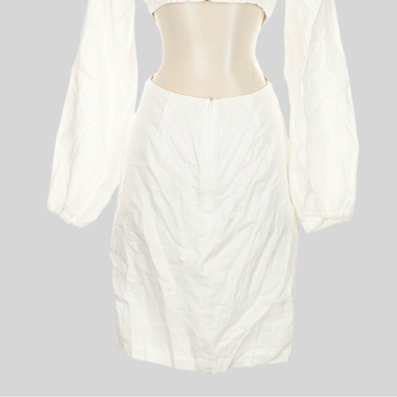 DISSH Tina White Linen Twist Mini Dress Size 4 Cutout Long Sleeve V-Neck - Picture 11 of 15